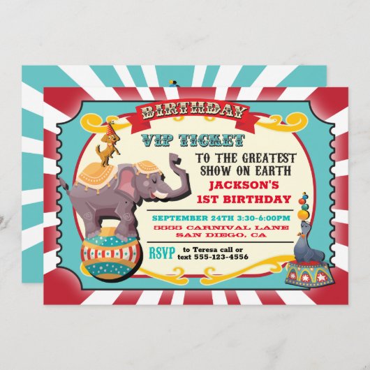Circus VIP-ticket verjaardagsfeestje Kaart (Voorkant / Achterkant)