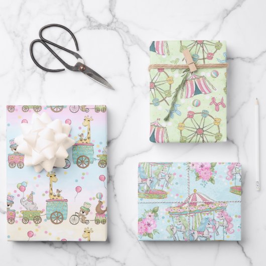 Circus voor babyfeestje inpakpapier vel (Voorkant)