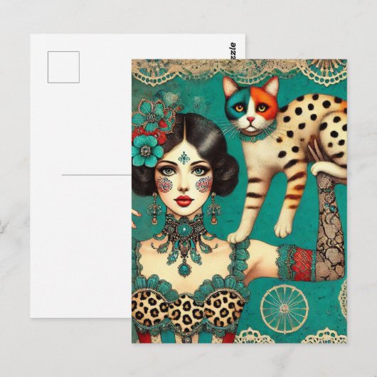 Circus Vrouw en een kat Briefkaart (Voorkant / Achterkant)