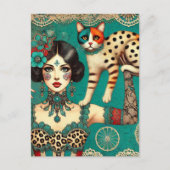 Circus Vrouw en een kat Briefkaart (Voorkant)