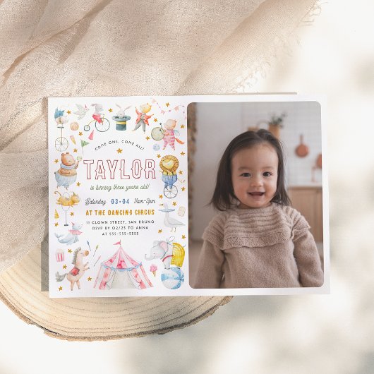 circus | Waterverf Carnaval Foto Verjaardag Kaart