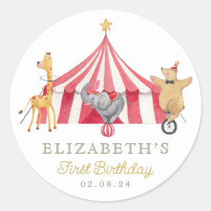 Circus Waterverf Verjaardag schattige dieren Ronde Sticker