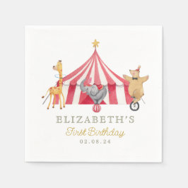 Circus Waterverf Verjaardag schattige dieren Servet
