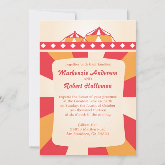 Circus Wedding Invitting - Rood en Sinaasappel Kaart (Voorkant)