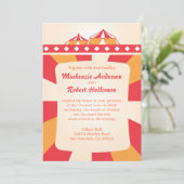 Circus Wedding Invitting - Rood en Sinaasappel Kaart (Staand voorkant)