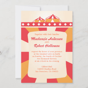 Circus Wedding Invitting - Rood en Sinaasappel Kaart