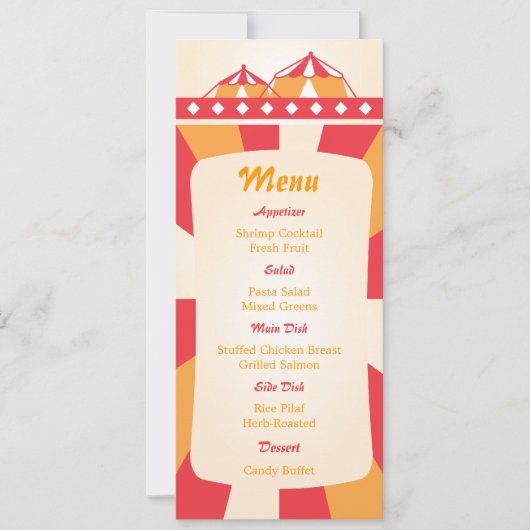 Circus Wedding Reception Menu - Red en Oranje Kaart (Voorkant)