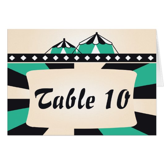 Circus Wedding Table Number Kaart - zwart en Blauw (Voorkant Horizontaal)