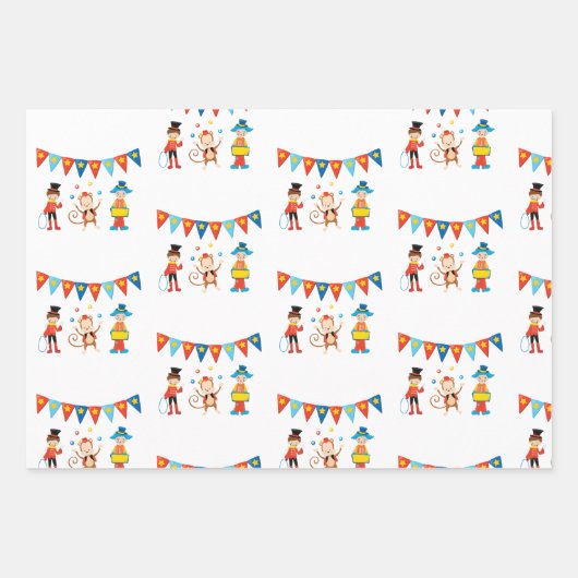 Circus Wrapping Paper Flat Sheet Set van 3 (Voorkant)