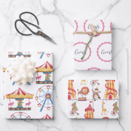 Circus Wrapping Paper Flat Sheet Set van 3