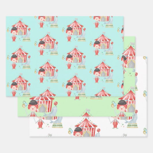 Circus wrapping paper, verjaardagskadeklap inpakpapier vel (Set)