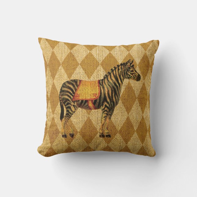  Circus-Zebra op Rustic Gold Diamonds Kussen (Voorkant)