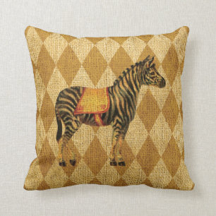 Circus-Zebra op Rustic Gold Diamonds Kussen