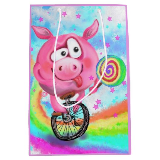 Circusacrobaat Varkenscadeautasche Grappig Medium Cadeauzakje (Voorkant)
