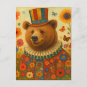 Circusbeer in bloemen briefkaart (Voorkant)