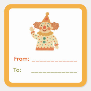 Circusclown-cadeaubelletje Vierkante Sticker