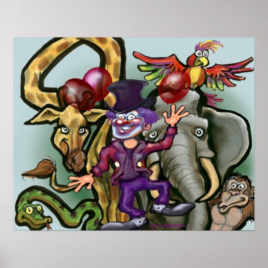 Circusclown en Dieren Poster (Voorkant)