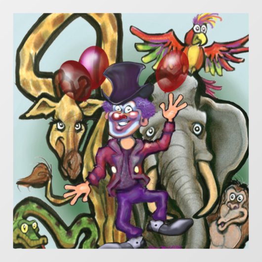 Circusclown en Dieren Raamsticker (Vel)