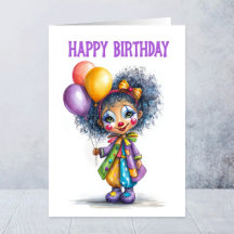 Circusclownmeisje met ballonnen verjaardag