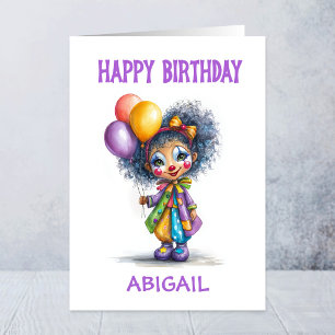 Circusclownmeisje met ballonnen verjaardag kaart