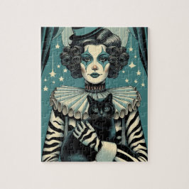 Circusclownvrouw en een zwarte kat legpuzzel