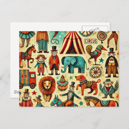 circuscollage briefkaart (Voorkant / Achterkant)