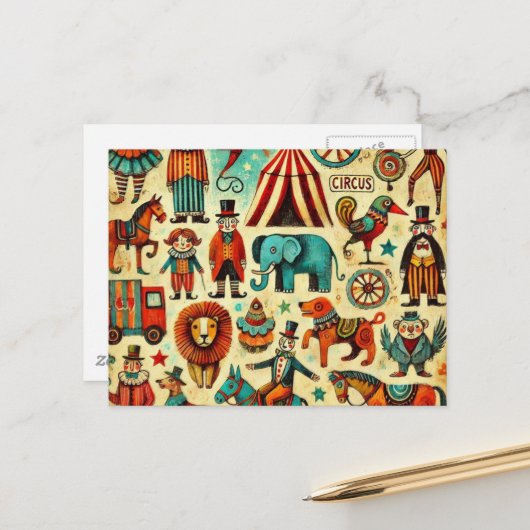  circuscollage briefkaart (Voorkant / Achterkant in situ)