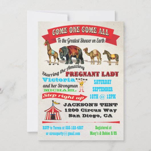 circusdieren Babyschoenen Kaart (Voorkant)