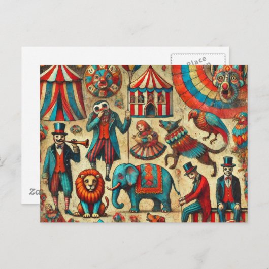  circusdieren collage briefkaart (Voorkant / Achterkant)