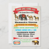  circusdieren verjaardagsfeestjes kaart (Voorkant)