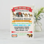 circusdieren verjaardagsfeestjes kaart (Staand voorkant)
