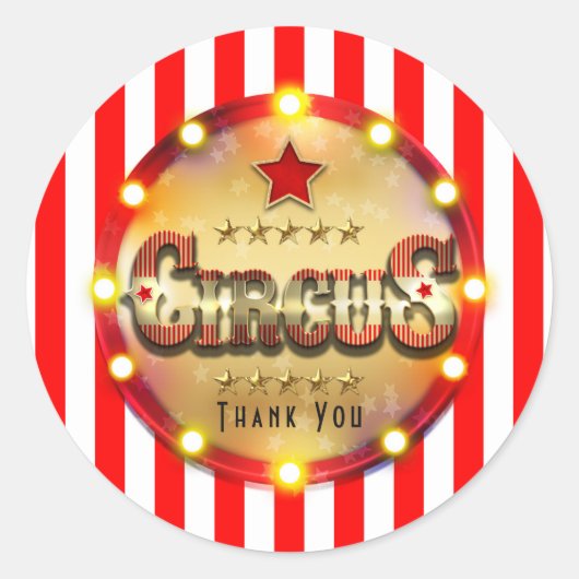 Circusfeest evenement rood wit goud gestreepte fav ronde sticker (Voorkant)