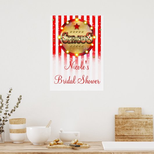 Circusfeest Rood Wit Goud Gestreept Banner Poster (Keuken)