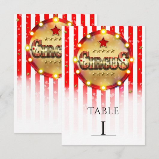 Circusfeest Rood Wit Goud Gestreept Tafelnummer (Voorkant / Achterkant)