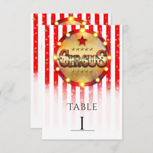 Circusfeest Rood Wit Goud Gestreepte Tafelnummer (Voorkant / Achterkant)