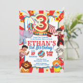 Circusfeest uitnodiging voor 3e verjaardag (Staand voorkant)