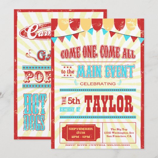  circusfeestdag voor typografie kaart (Voorkant / Achterkant)