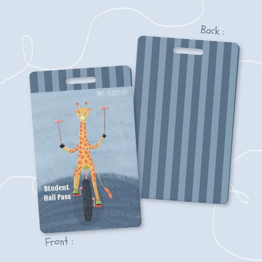 Circusgiraffe Blauwe Studentenhalpasbadge Badge