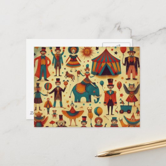  circusmensen collage briefkaart (Voorkant / Achterkant in situ)