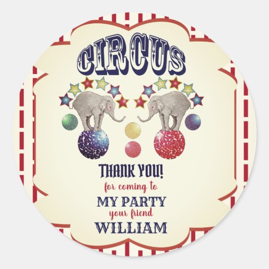 circusolifant | Verjaardagsfeestgunst Ronde Sticker (Voorkant)