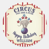  circusolifant | Verjaardagsfeestgunst Ronde Sticker (Voorkant)