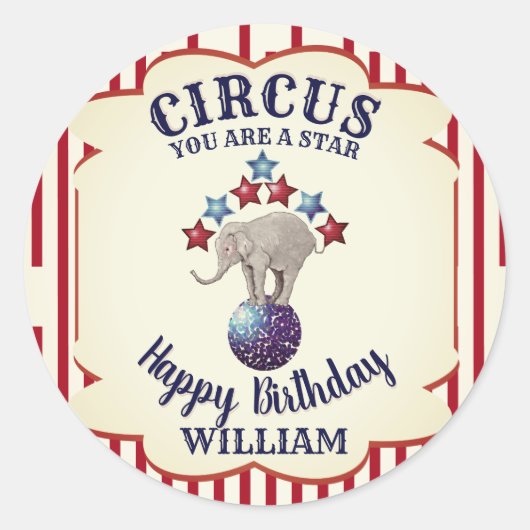 circusolifant | Verjaardagsfeestgunst Ronde Sticker (Voorkant)