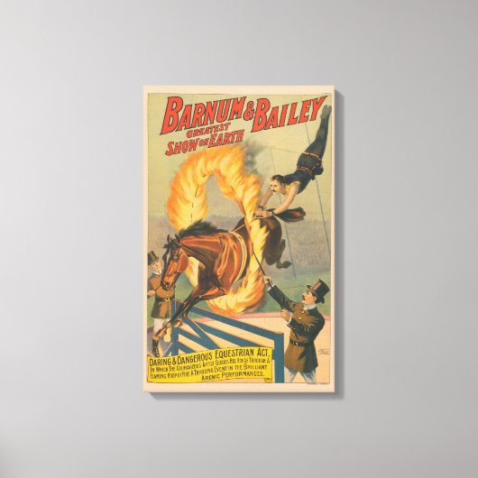 Circuspaard springt door een vlammende hoepel canvas afdruk (Voorkant)