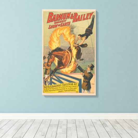 Circuspaard springt door een vlammende hoepel canvas afdruk (Insitu (Houten vloer))