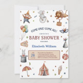 Circusparade met speelse dieren Baby Shower Kaart (Voorkant)