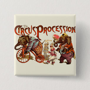 Circusprocessie olifant Antiek kunst Vierkante Button 5,1 Cm