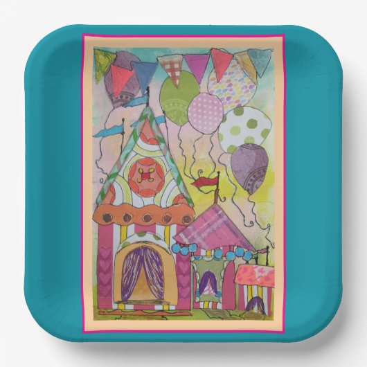 Circustenten en ballonnen papieren bordje (Voorkant)