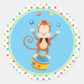 Circusthema | Circusaap | Jongleren Ronde Sticker (Voorkant)