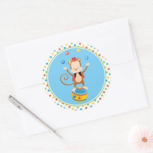 Circusthema | Circusaap | Jongleren Ronde Sticker (Envelop)