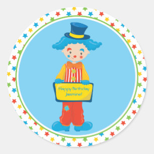 Circusthema Grappige clown Gepersonaliseerd Ronde Sticker